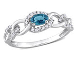 1/3 Carat (ctw) London Blue Topaz Link Ring in 10K White Gold with Diamonds